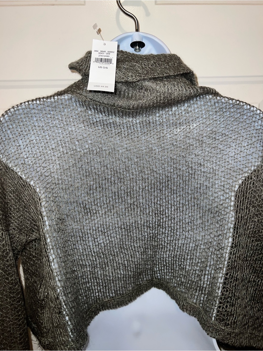 Cropped Open-Knit Cowl Neck Sweater in Olive - Picture 5 of 7